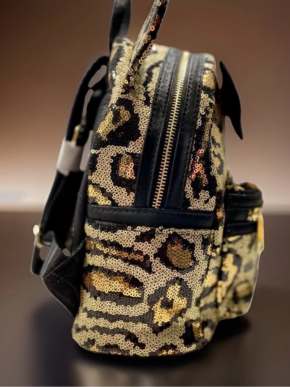 NEW Disney Parks Loungefly Animal Kingdom Leopard Print Sequin Mini Backpack Bag - Picture 4 of 5